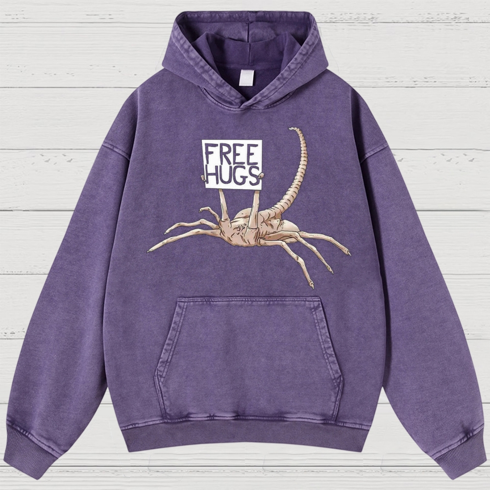 Free Hugs Alien Creature Retro Washed Hoodies
