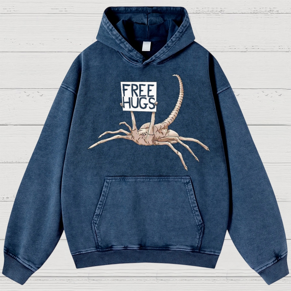 Free Hugs Alien Creature Retro Washed Hoodies