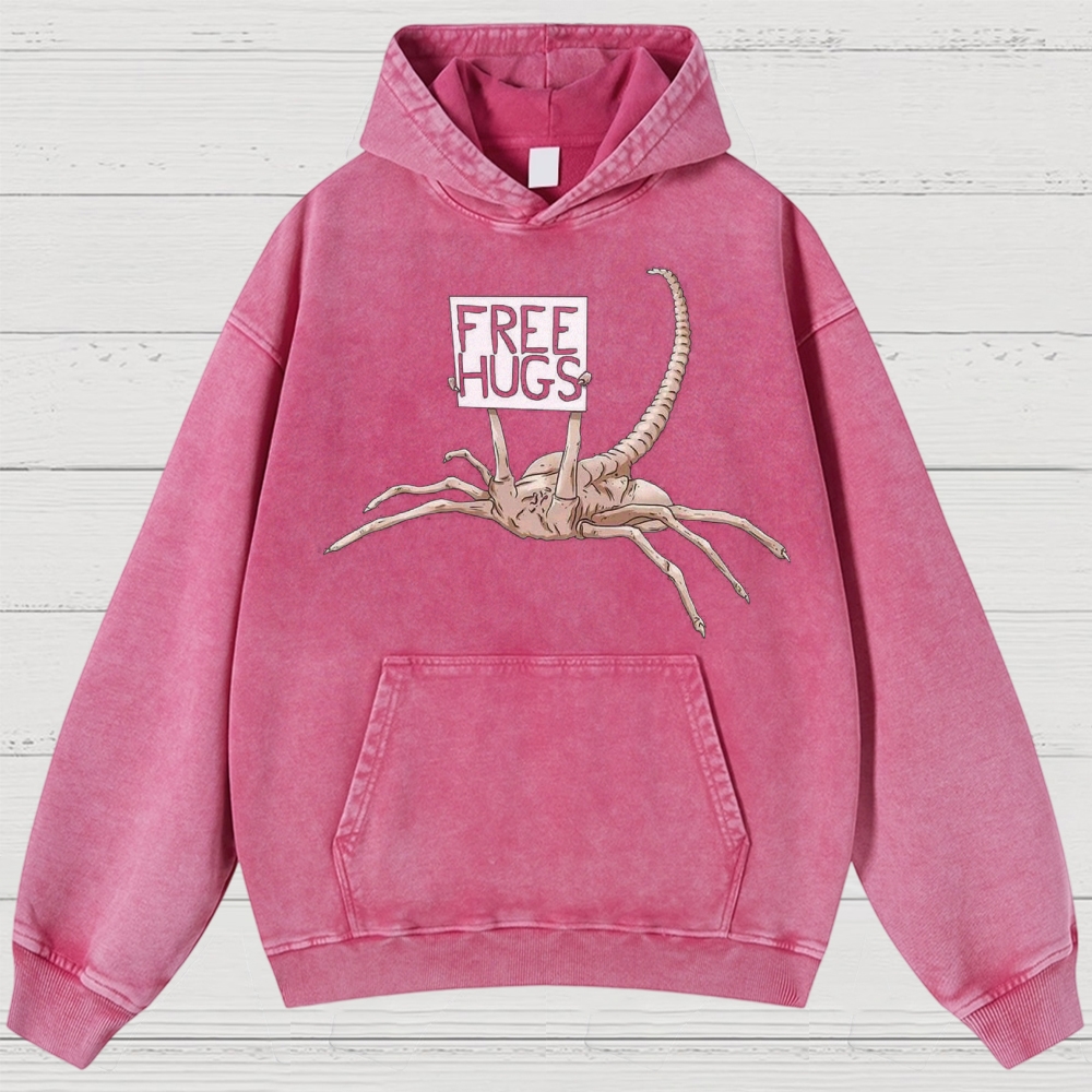 Free Hugs Alien Creature Retro Washed Hoodies
