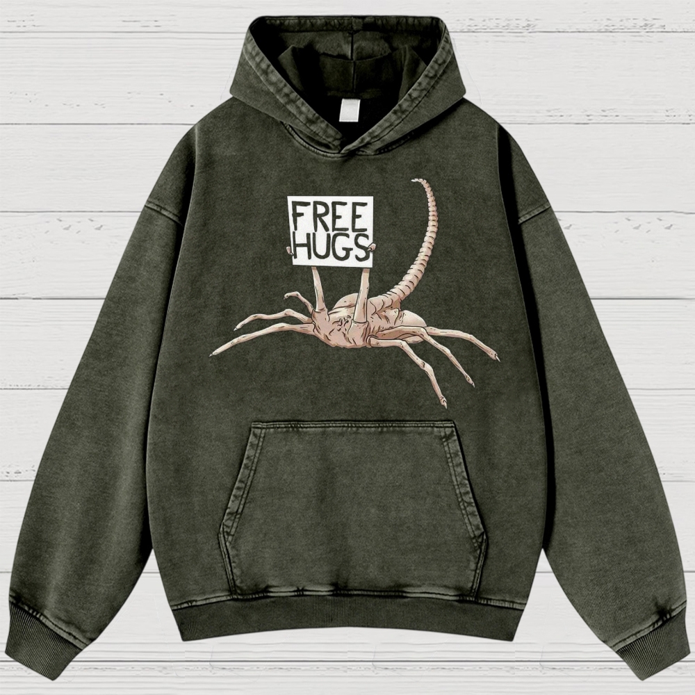 Free Hugs Alien Creature Retro Washed Hoodies