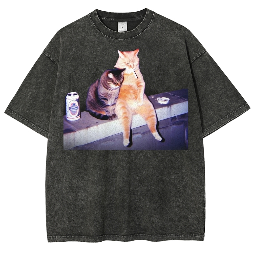 Vintage Smoking Cat Washed T-Shirt 