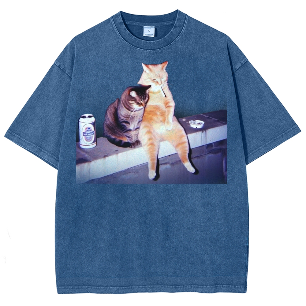 Vintage Smoking Cat Washed T-Shirt 