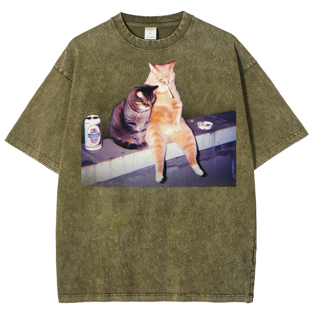Vintage Smoking Cat Washed T-Shirt 
