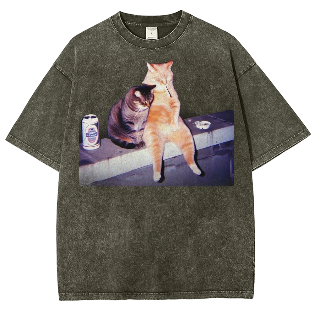 Vintage Smoking Cat Washed T-Shirt 