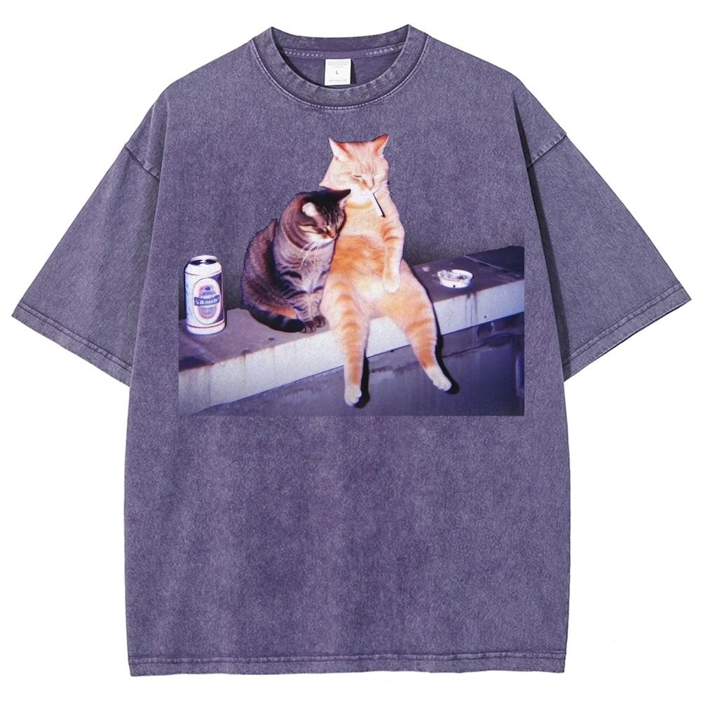 Vintage Smoking Cat Washed T-Shirt 