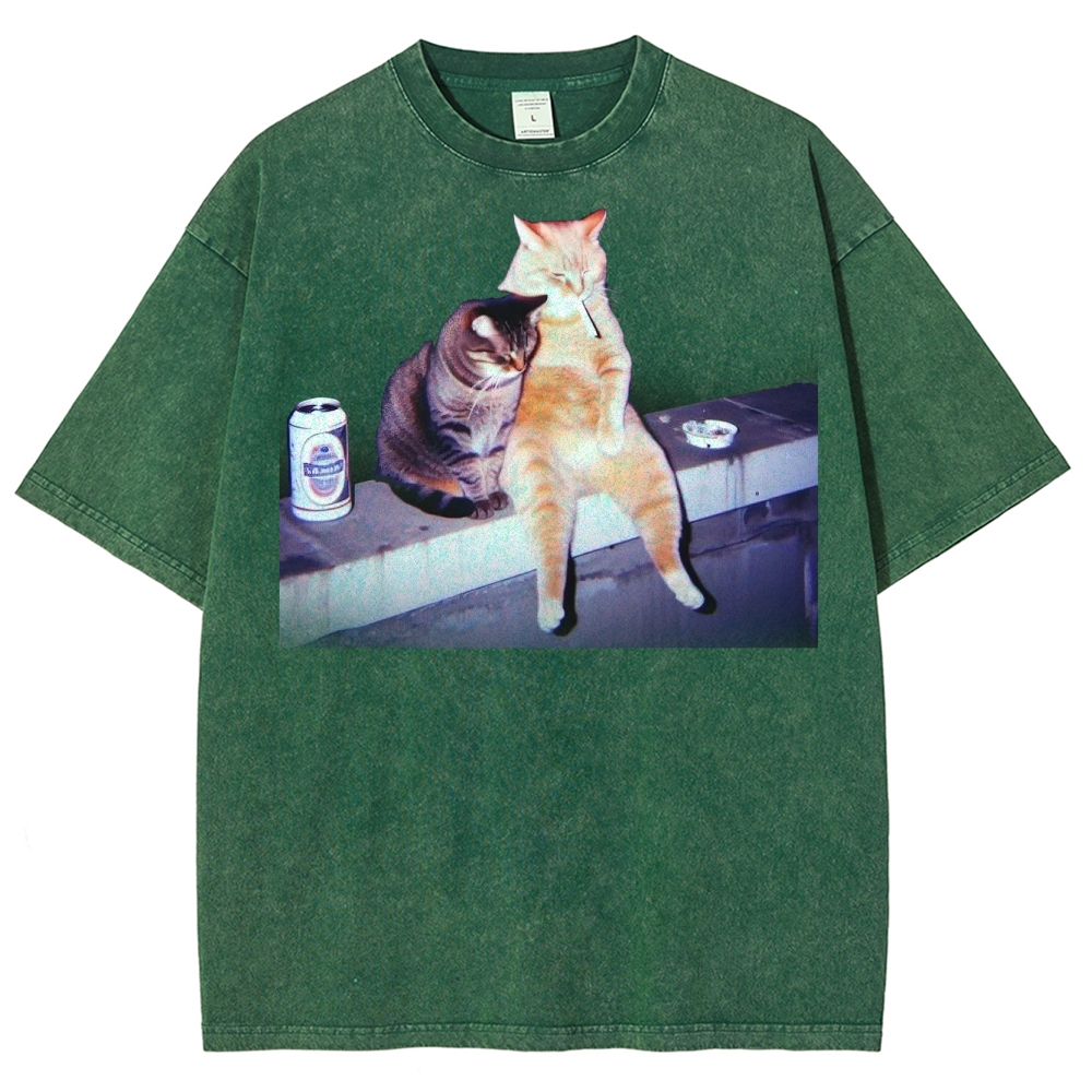 Vintage Smoking Cat Washed T-Shirt 
