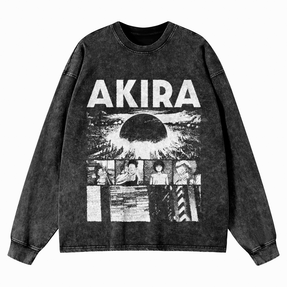 Cyberpunk Graphic Washed Long-Sleeved T-Shirt