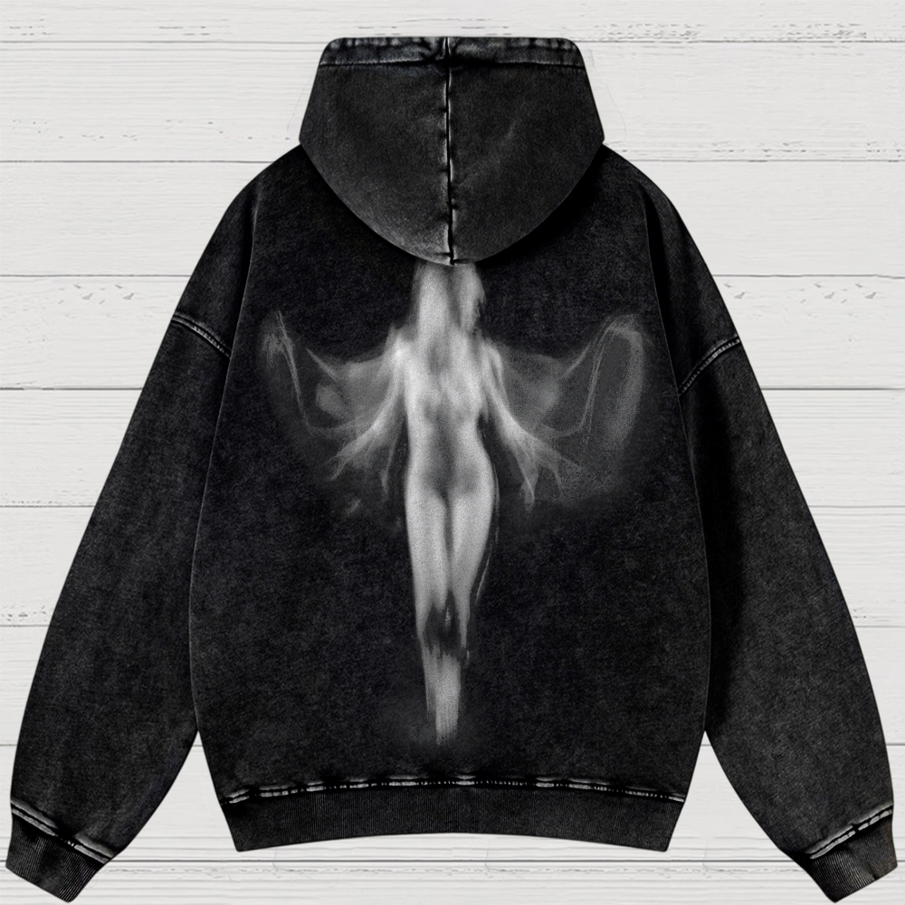 Fantasy Angel Wings Printed  Washed Hoodies 