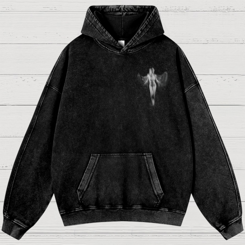 Fantasy Angel Wings Printed  Washed Hoodies 
