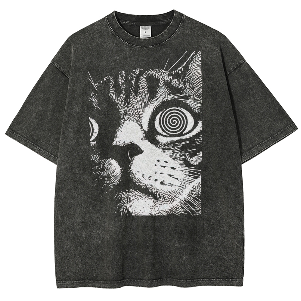 Cat Face Washed T-Shirt 
