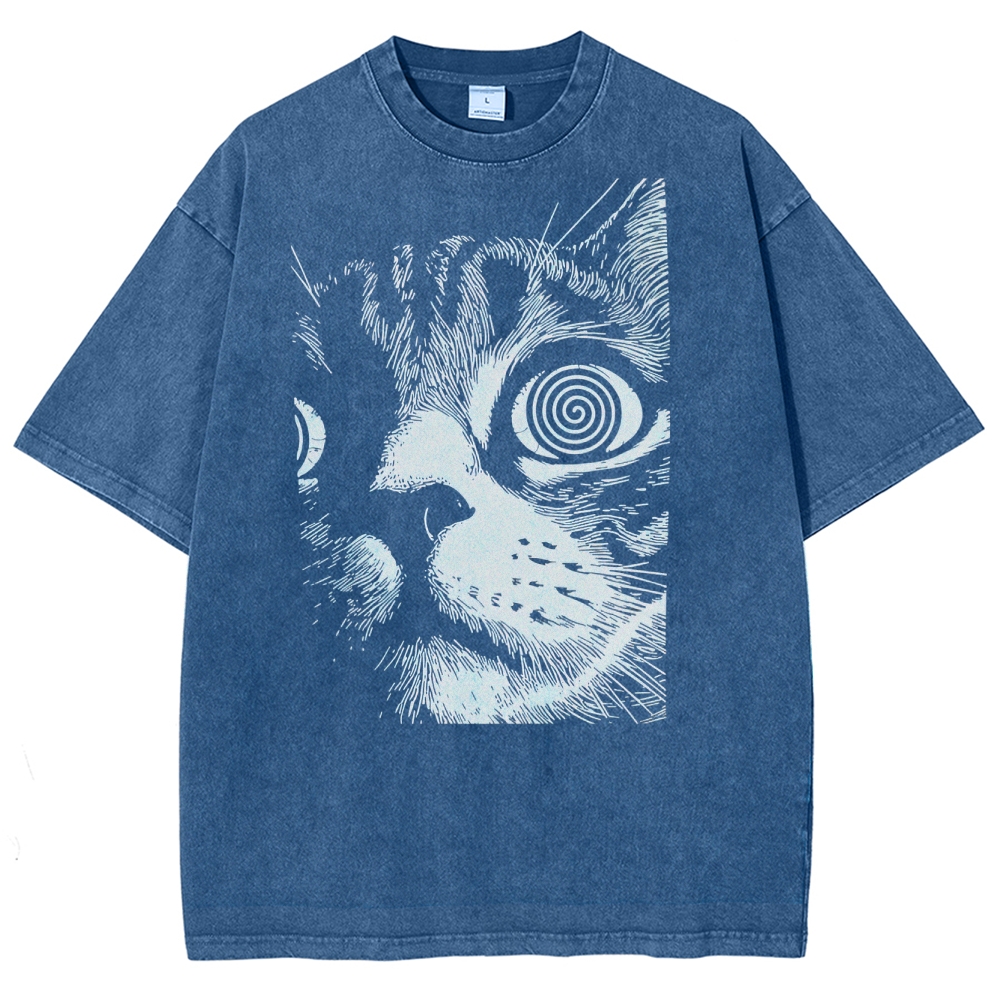 Cat Face Washed T-Shirt 