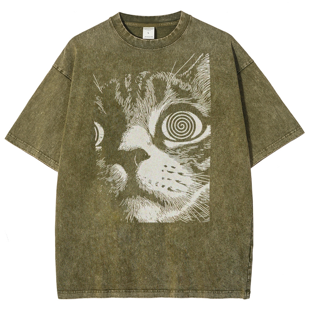 Cat Face Washed T-Shirt 
