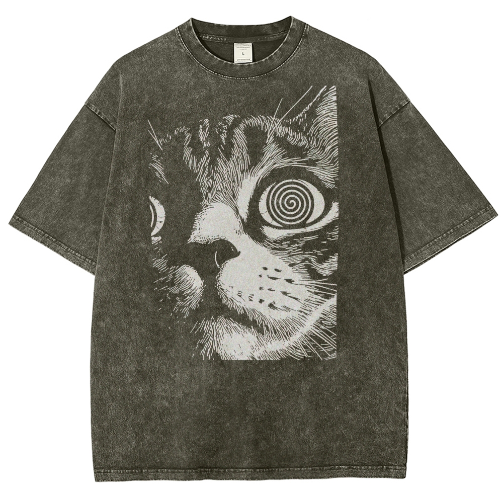 Cat Face Washed T-Shirt 