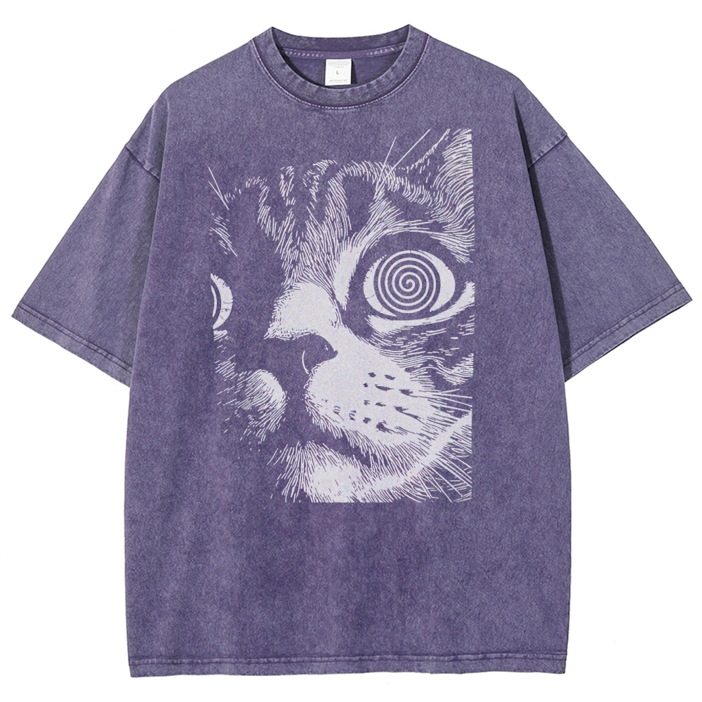 Cat Face Washed T-Shirt 