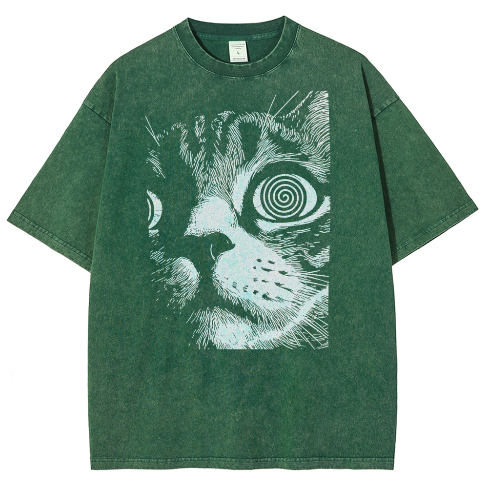 Cat Face Washed T-Shirt 