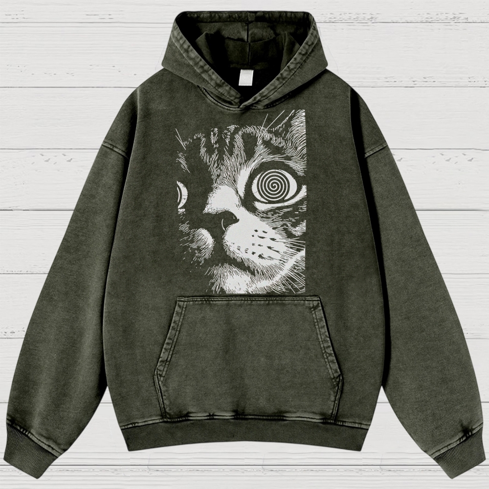 Cat Face Washed Hoodies