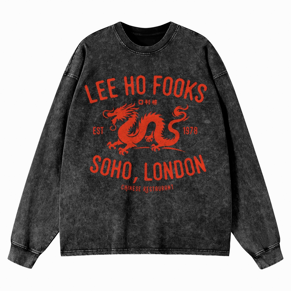 Vintage Chinatown Dragon  Washed Long-Sleeved T-Shirt 