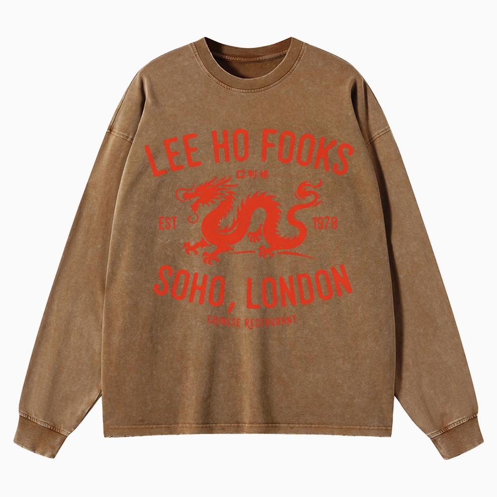 Vintage Chinatown Dragon  Washed Long-Sleeved T-Shirt 