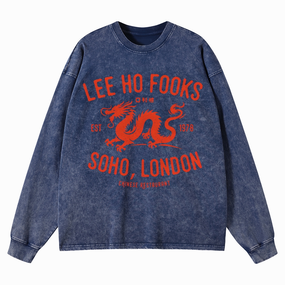 Vintage Chinatown Dragon  Washed Long-Sleeved T-Shirt 