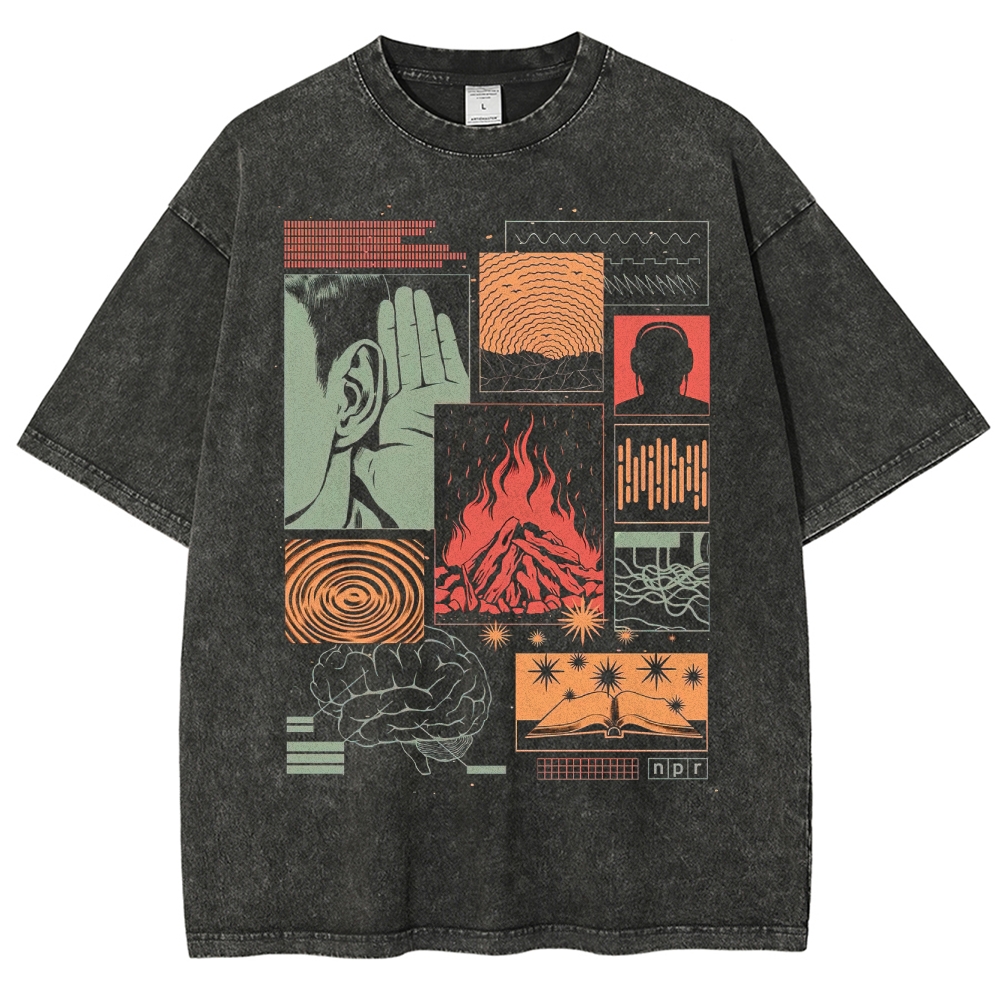 Abstract Media Mind Graphic Washed T-Shirt 