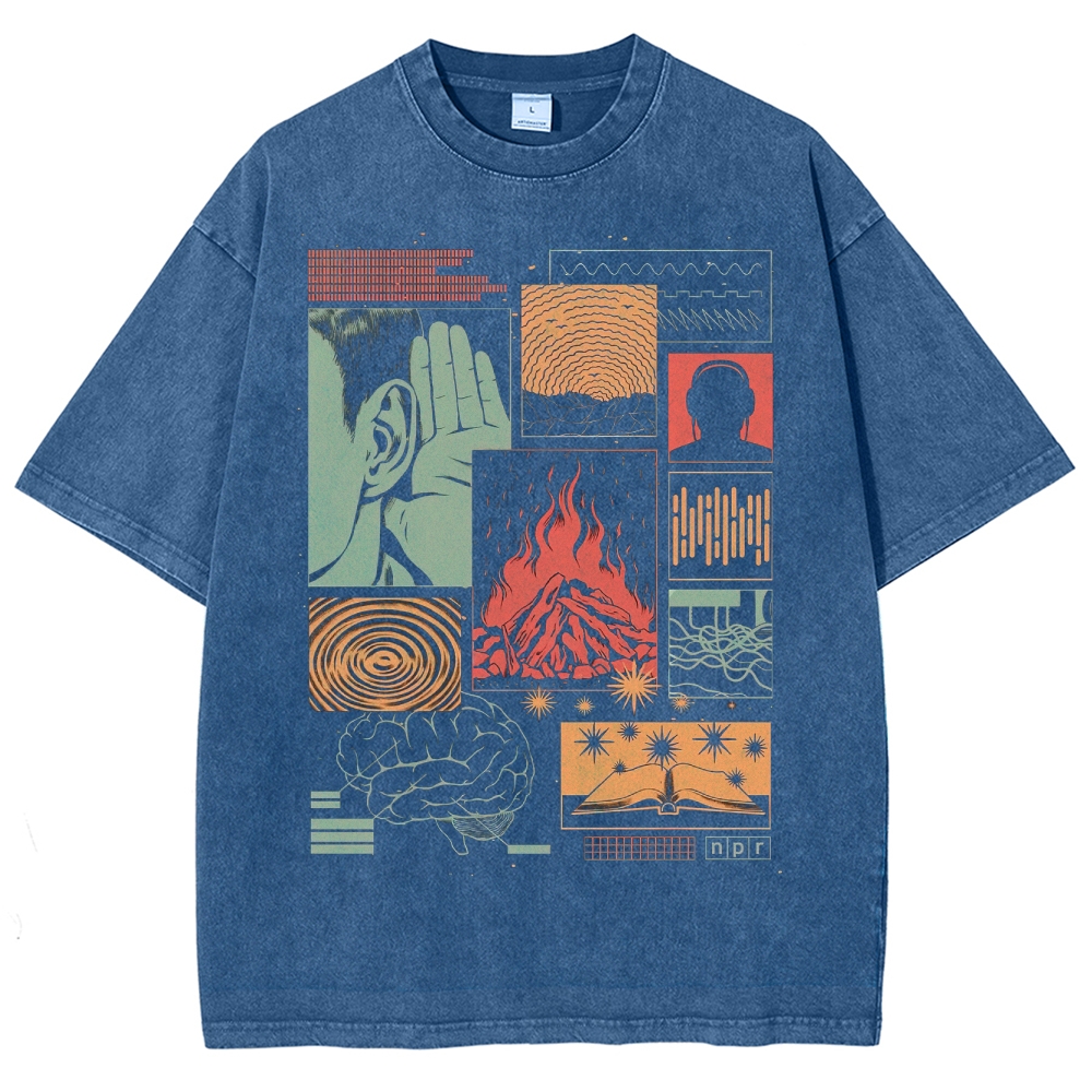 Abstract Media Mind Graphic Washed T-Shirt 