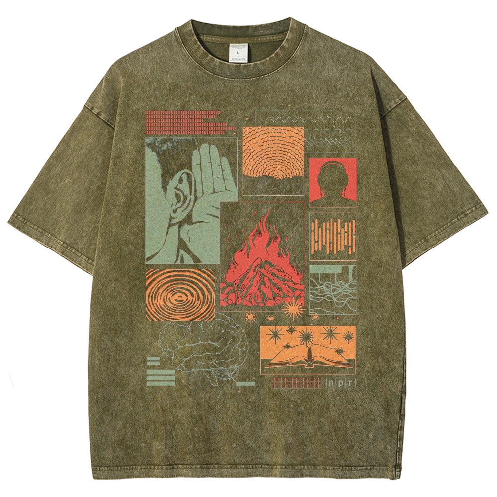 Abstract Media Mind Graphic Washed T-Shirt 