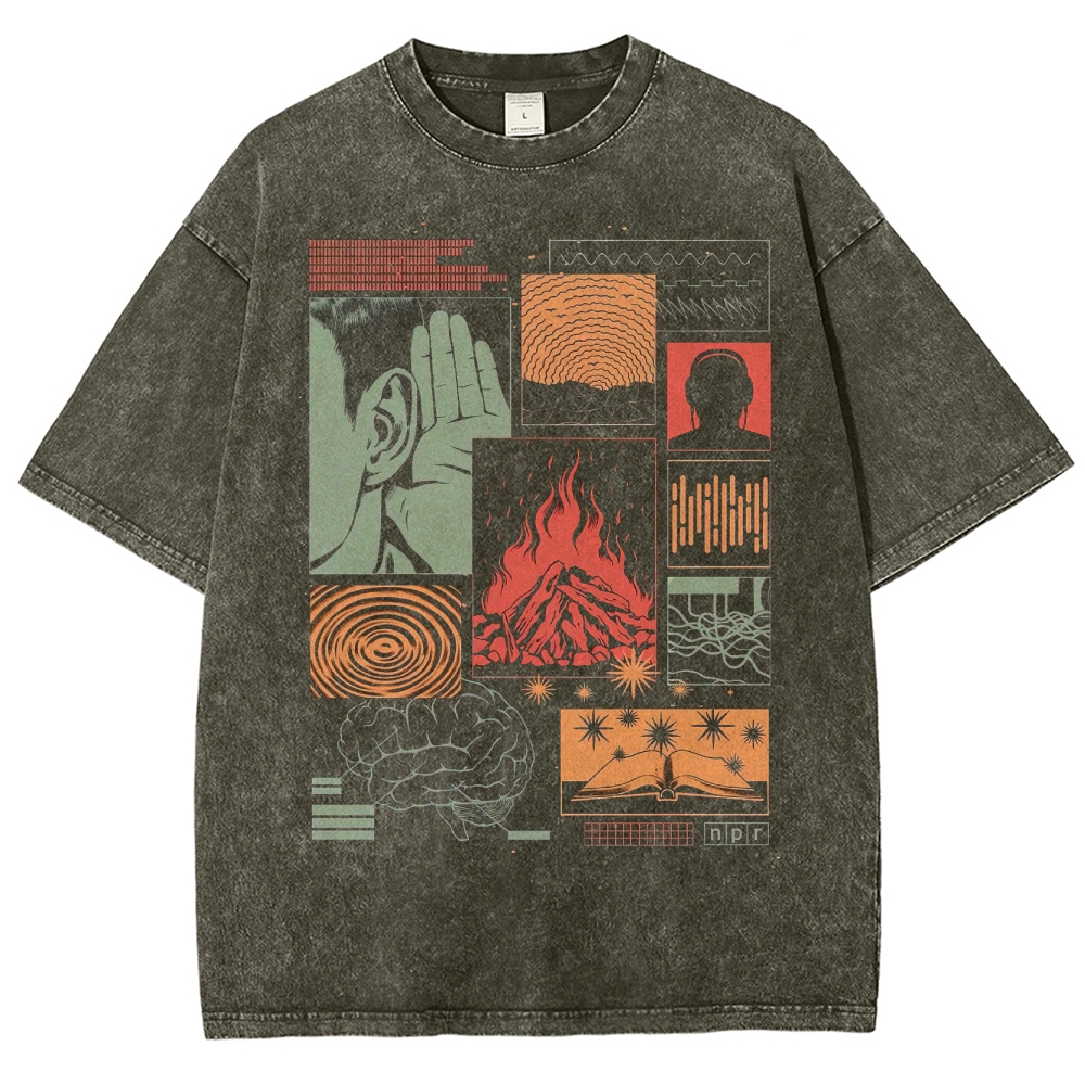 Abstract Media Mind Graphic Washed T-Shirt 