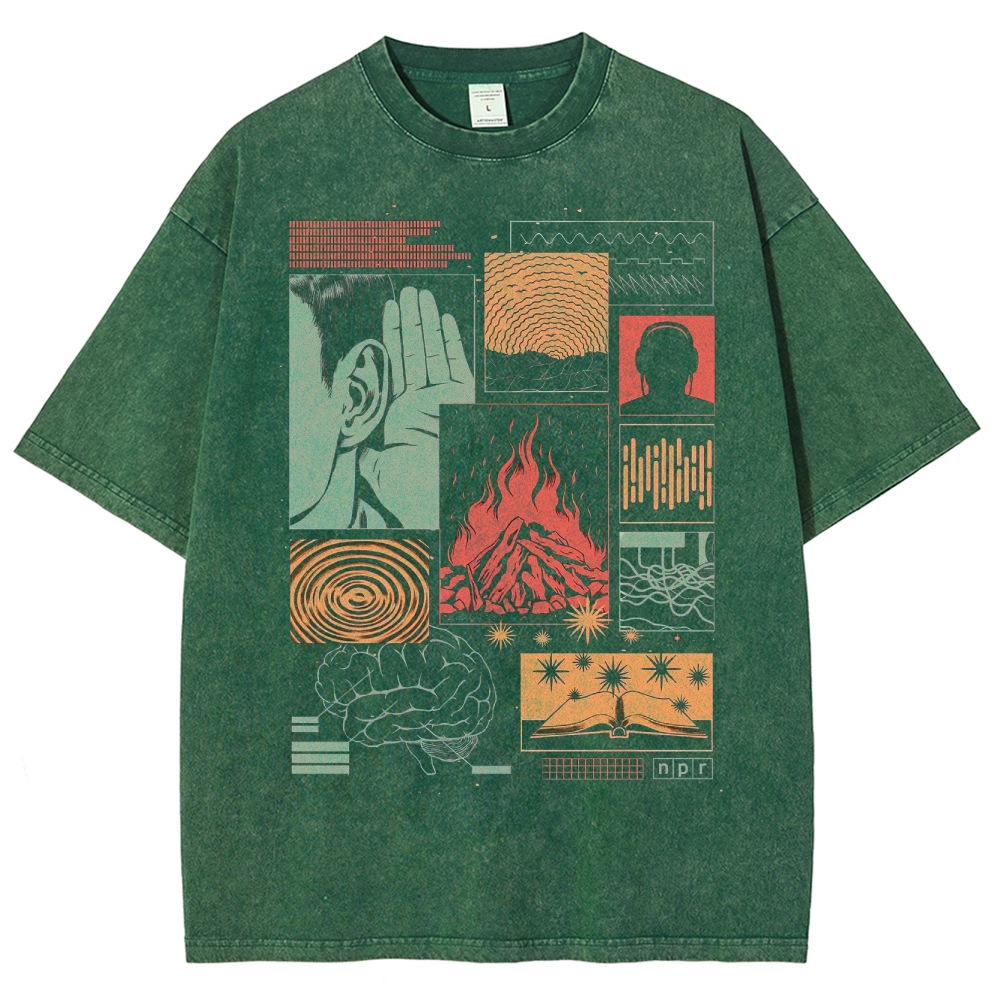 Abstract Media Mind Graphic Washed T-Shirt 