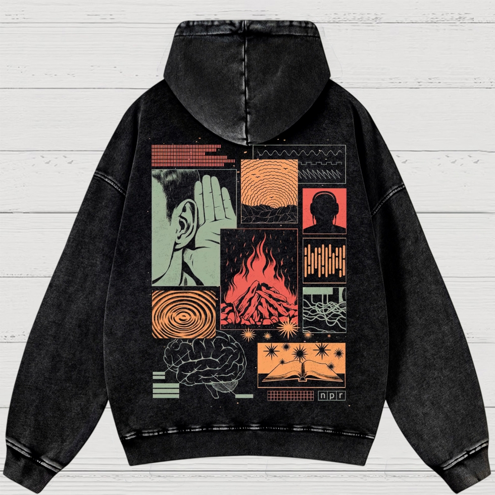 Abstract Media Mind Graphic Washed Hoodies 