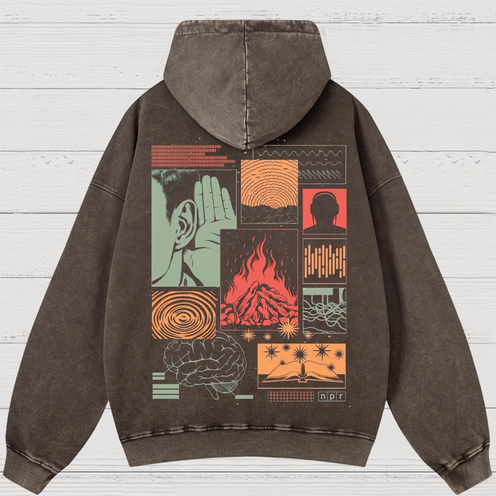 Abstract Media Mind Graphic Washed Hoodies 