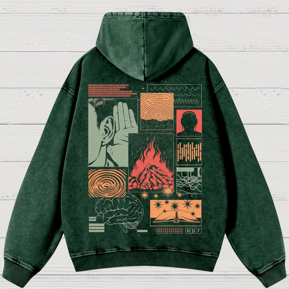 Abstract Media Mind Graphic Washed Hoodies 