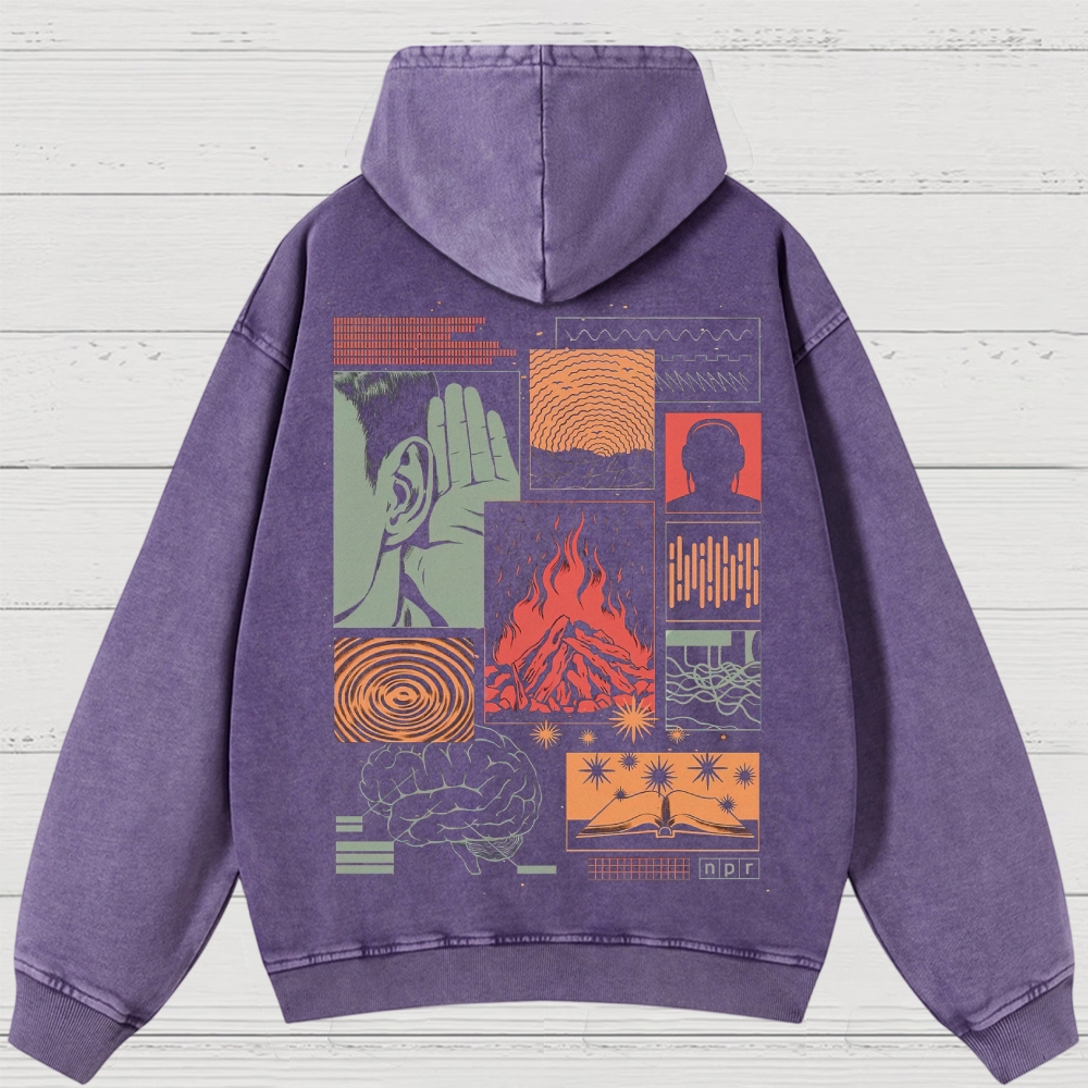 Abstract Media Mind Graphic Washed Hoodies 