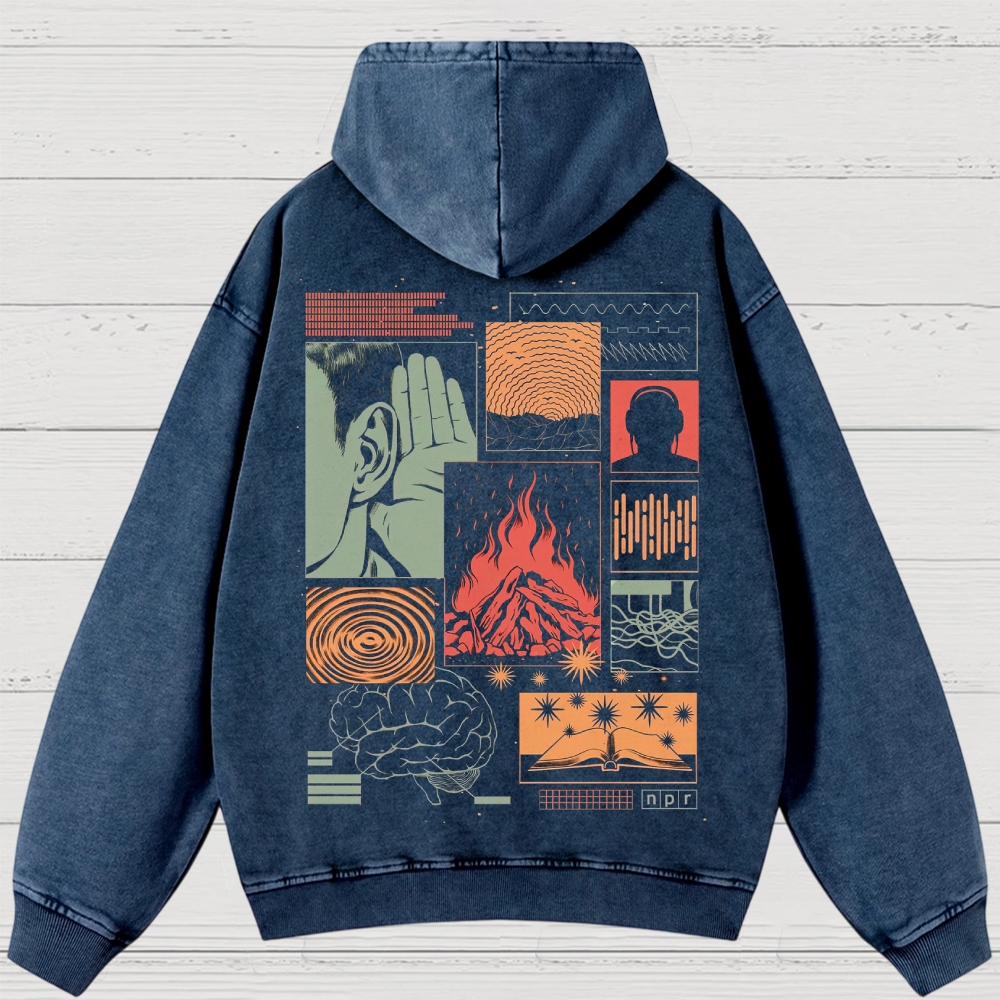 Abstract Media Mind Graphic Washed Hoodies 