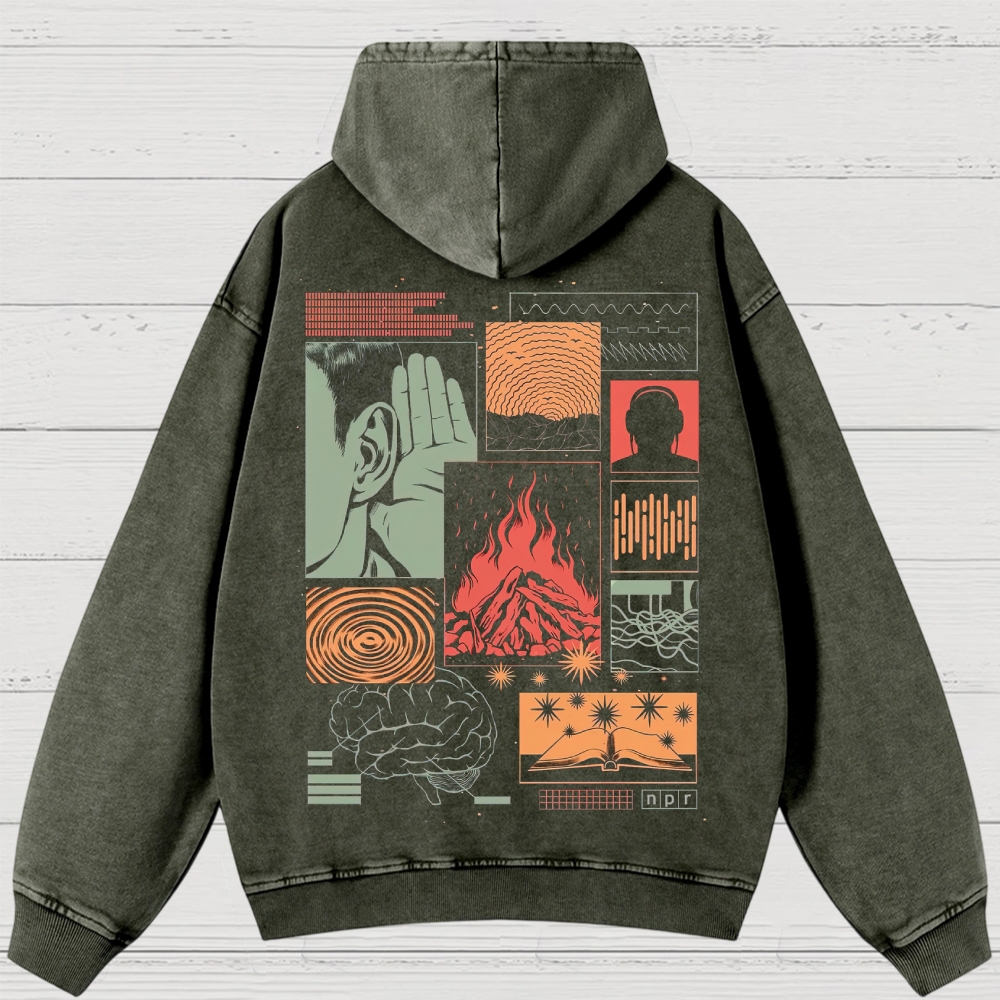 Abstract Media Mind Graphic Washed Hoodies 