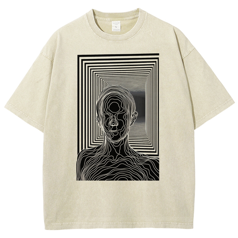 Abstract Human Form Optical Illusion Washed T-Shirt 