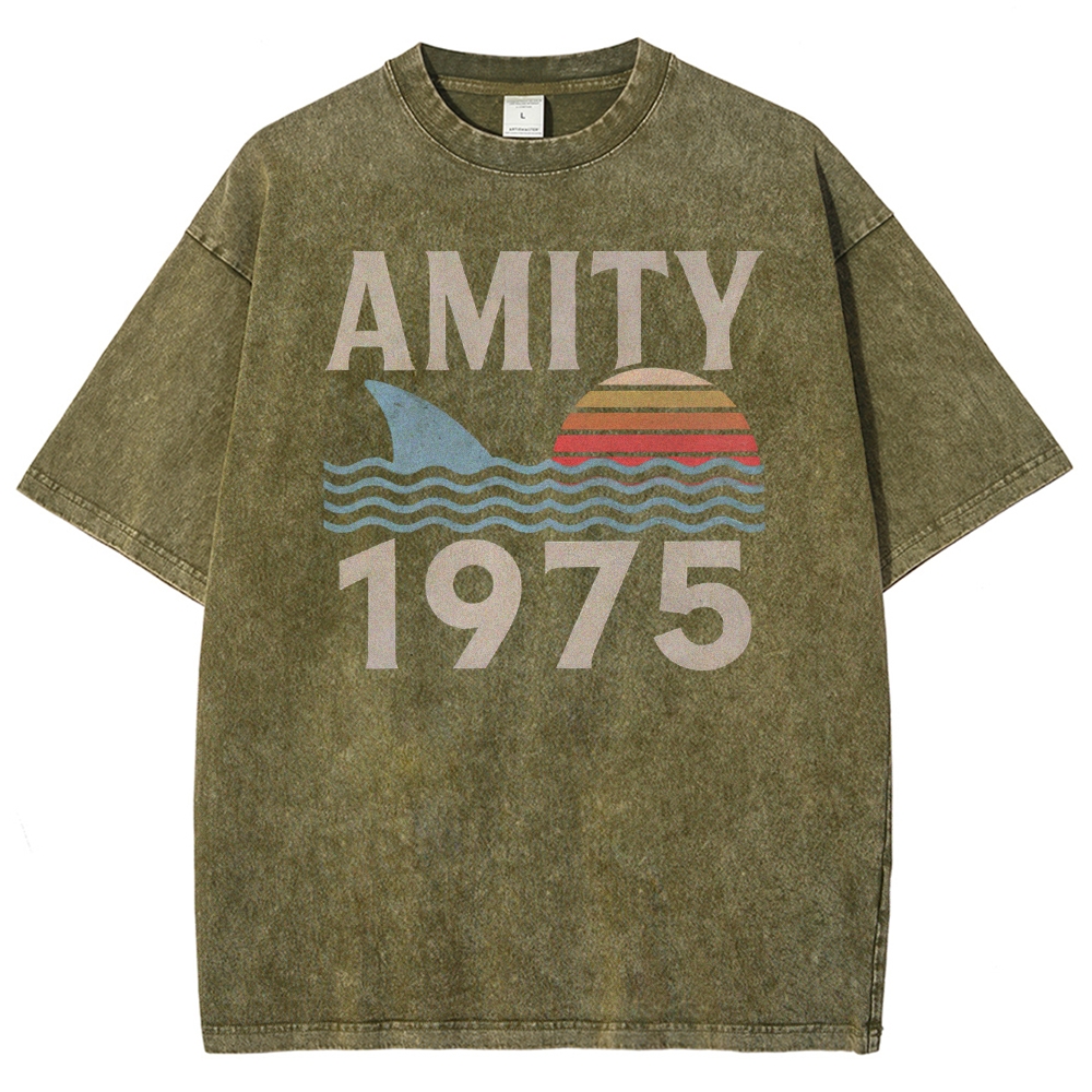 Retro Ocean Sunset 1975 Beach Washed T-Shirt 2511022879