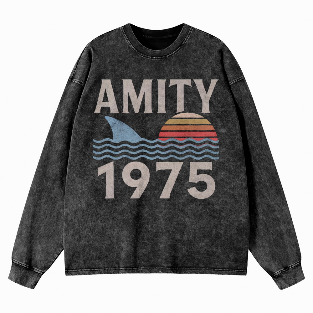 Retro Ocean Sunset 1975 Beach Washed Long-Sleeved T-Shirt 