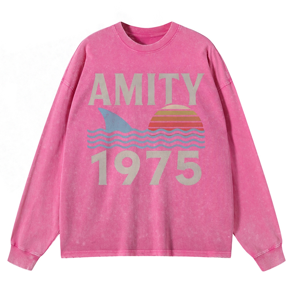 Retro Ocean Sunset 1975 Beach Washed Long-Sleeved T-Shirt 