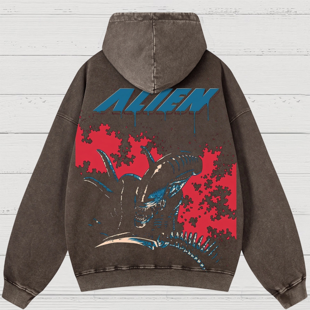 Sci-Fi Horror Creature Graphic Retro Washed Hoodies