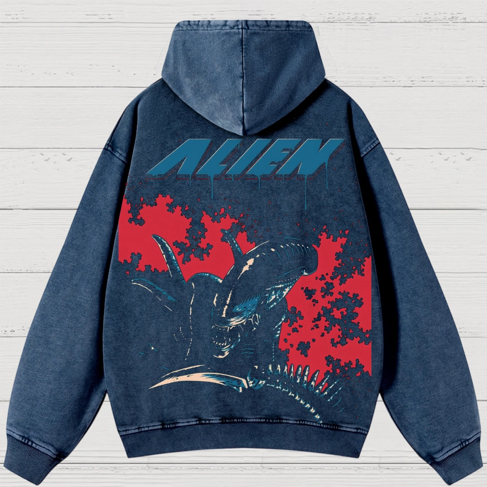 Sci-Fi Horror Creature Graphic Retro Washed Hoodies