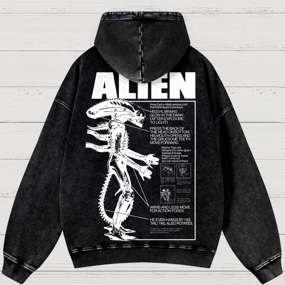 Sci-Fi Horror Creature Diagram Retro Washed Hoodies