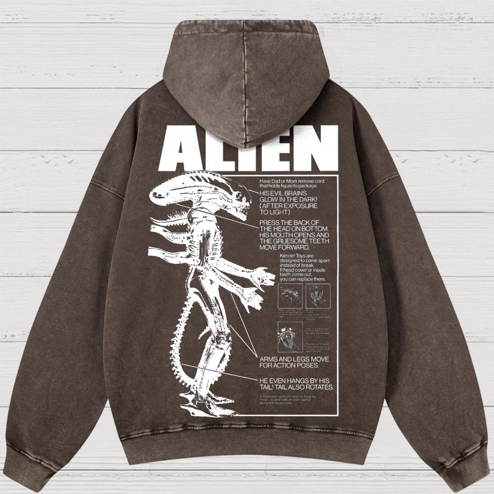Sci-Fi Horror Creature Diagram Retro Washed Hoodies
