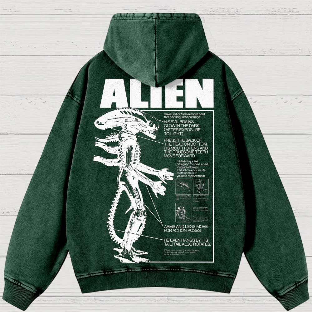 Sci-Fi Horror Creature Diagram Retro Washed Hoodies