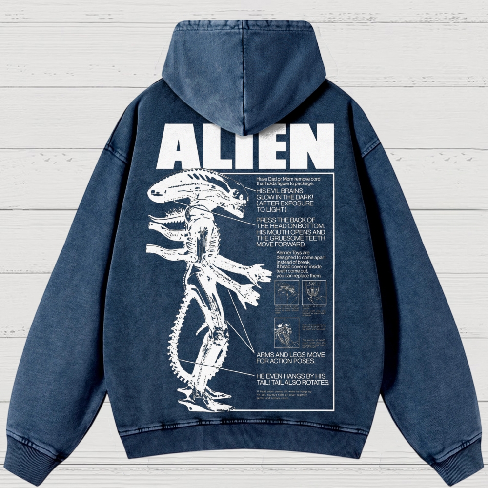 Sci-Fi Horror Creature Diagram Retro Washed Hoodies