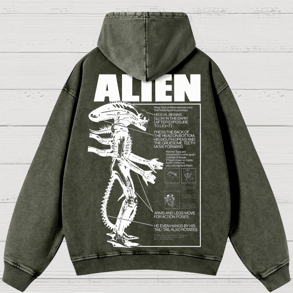 Sci-Fi Horror Creature Diagram Retro Washed Hoodies