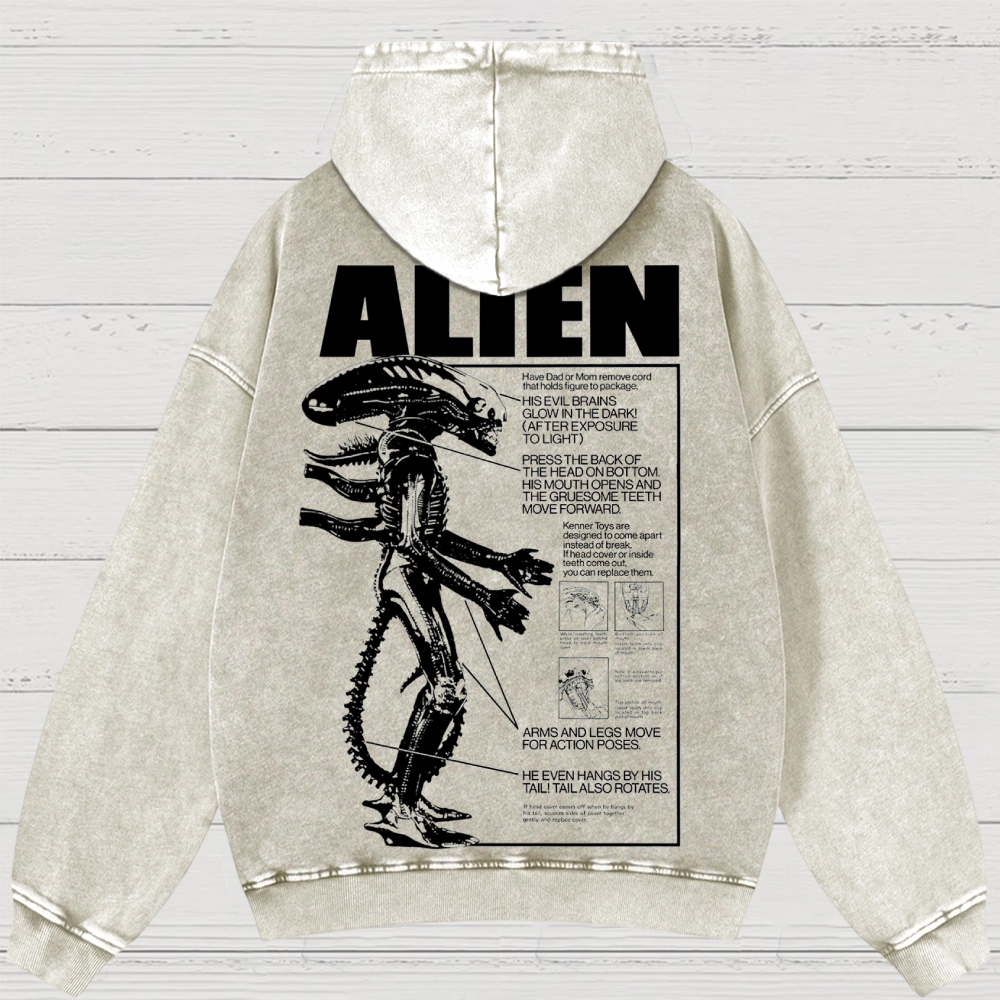 Sci-Fi Horror Creature Diagram Retro Washed Hoodies