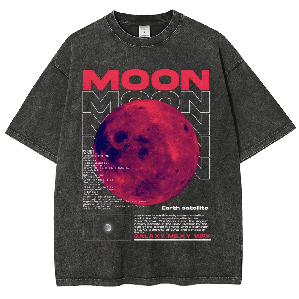 Retro Sci-Fi Moon Infographic Washed T-Shirt 