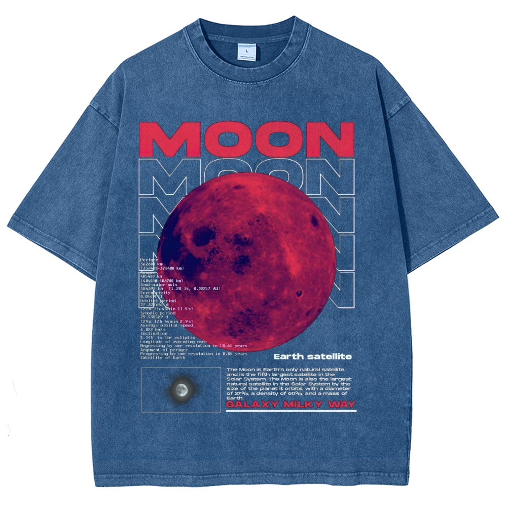 Retro Sci-Fi Moon Infographic Washed T-Shirt 