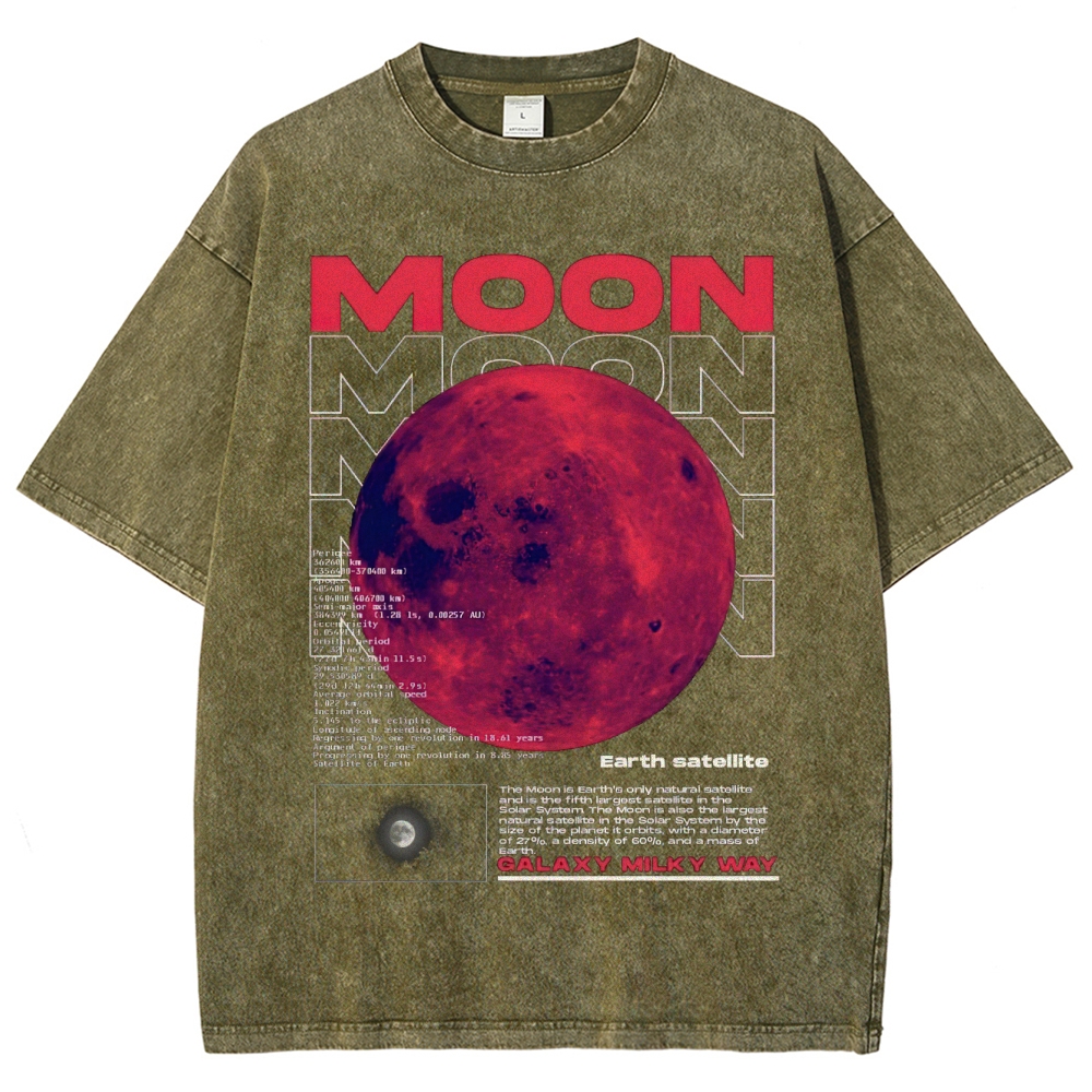 Retro Sci-Fi Moon Infographic Washed T-Shirt 