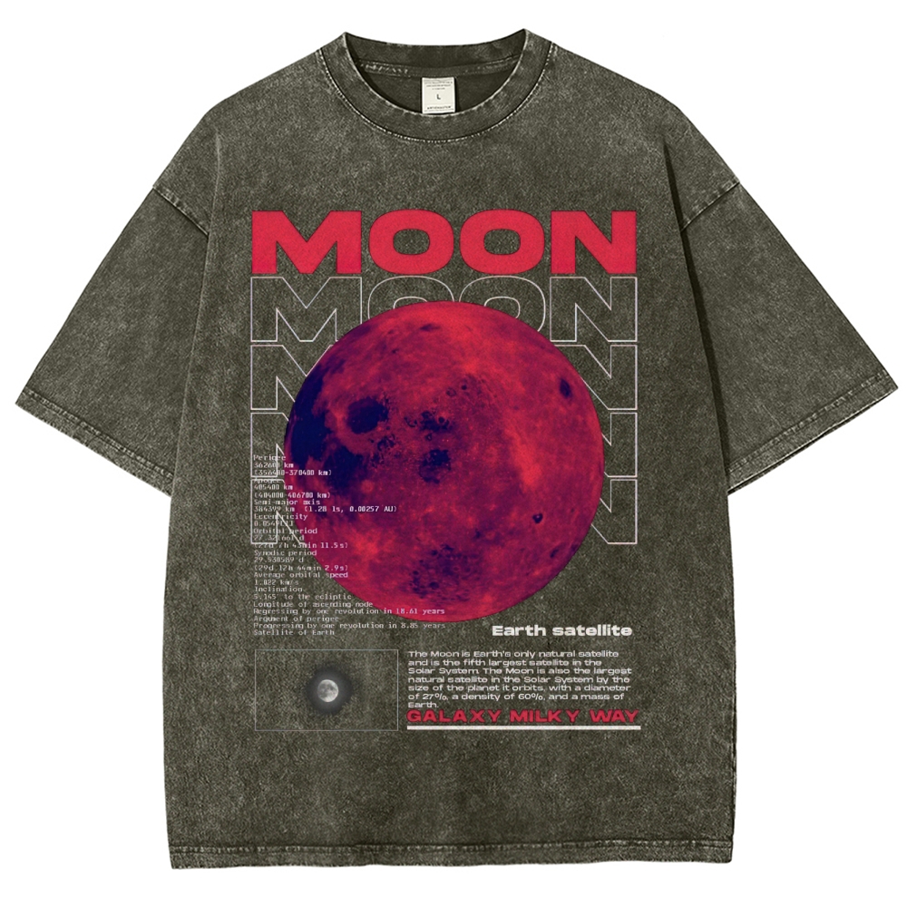 Retro Sci-Fi Moon Infographic Washed T-Shirt 